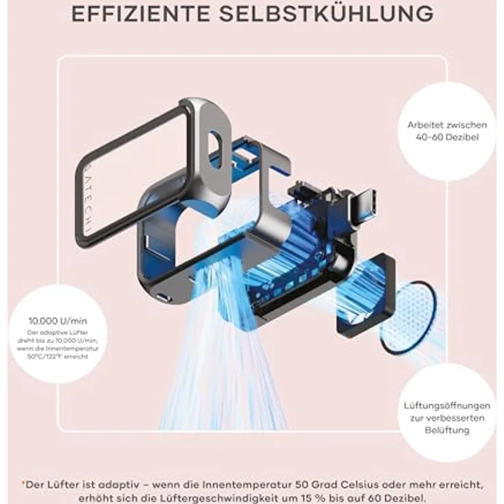 SATECHI M.2 NVMe Mini SSD-Gehäuse, 10 Gbps Übertragungsgeschwindigkeit, bis zu 2TB Speicher, aktive Selbstkühlung, tragbares USB-C-Gehäuse, geeignet für NVMe 2230 SSDs (SSD nicht enthalten) – Bild 4