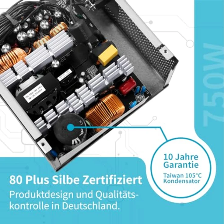 EFFITEK 750Watt ATX 3.1 Gamer Netzteil, 80 Plus Silver, unterstützt PCIe 5.1 GPU bis 450W, kompaktes Design mit 135mm Lüfter – Bild 5