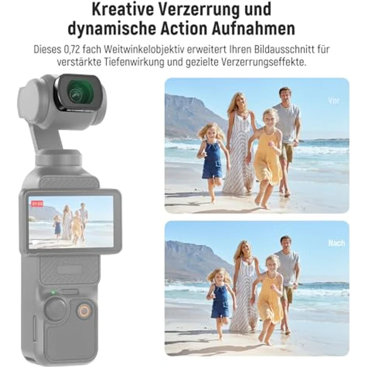 NEEWER 0,72x Weitwinkelobjektiv mit 112° Sichtfeld, kompatibel mit DJI Osmo Pocket 3 / 4 und Xtra Muse, asphärisches HD Optikglas mit Displayschutzfolie, LS-70 – Bild 4