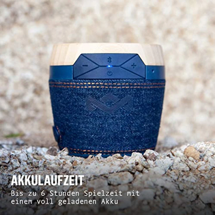 House of Marley Chant Mini, tragbare Bluetooth Lautsprecherbox, spritzwassergeschützt, 6 Std. Akkulaufzeit, integriertes Mikrofon, Karabinerhaken, kabellos verbinden mit iPhone, Samsung etc, denim – Bild 6