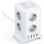 KEMELO 5M Verlängerungskabel, 12-in-1 Steckdosenleiste mit 8 Steckdosen, 3 USB-Anschlüssen und 1 USB-C, Überspannungsschutz und Schalter, platzsparendes Design für Zuhause und Büro