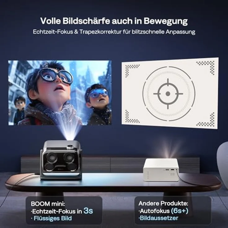 Aurzen Boom Mini 4-in-1 Smart Beamer, 4K Unterstützung, 500 ANSI Lumen, 20W DoIby Audio, ToF Autofokus & Trapezkorrektur, WLAN/Bluetooth, tragbar, Schwarz – Bild 4