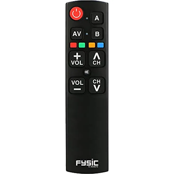 Fysic FC-Remote - Universal Fernbedienung für Senioren - Große Tasten - Für Zwei Geräte - Nur die wichtigsten Funktionen - Schwarz