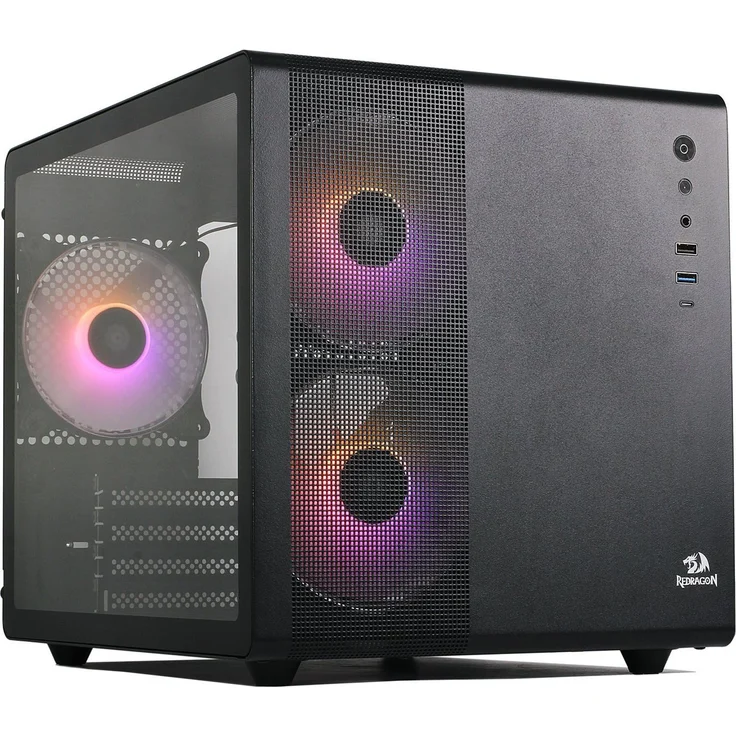 Redragon GC-570 Pagos 1 ARGB, PC Gehäuse für Mini-ITX und mATX, mit 3 x 120 mm ARGB-Lüftern, Schwarz