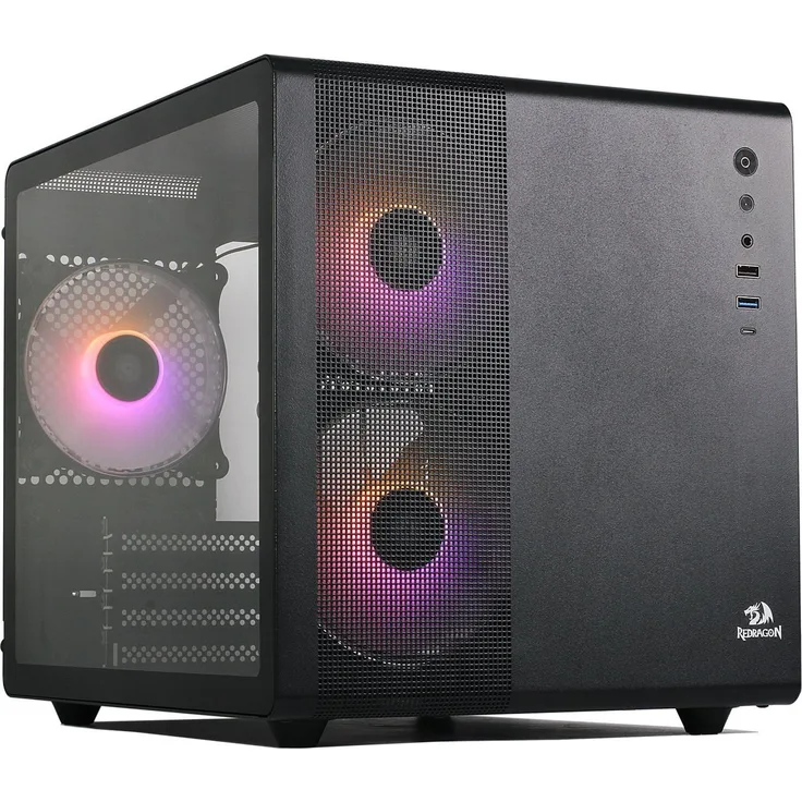 Redragon GC-570 Pagos 1 ARGB, PC Gehäuse für Mini-ITX und mATX, mit 3 x 120 mm ARGB-Lüftern, Schwarz