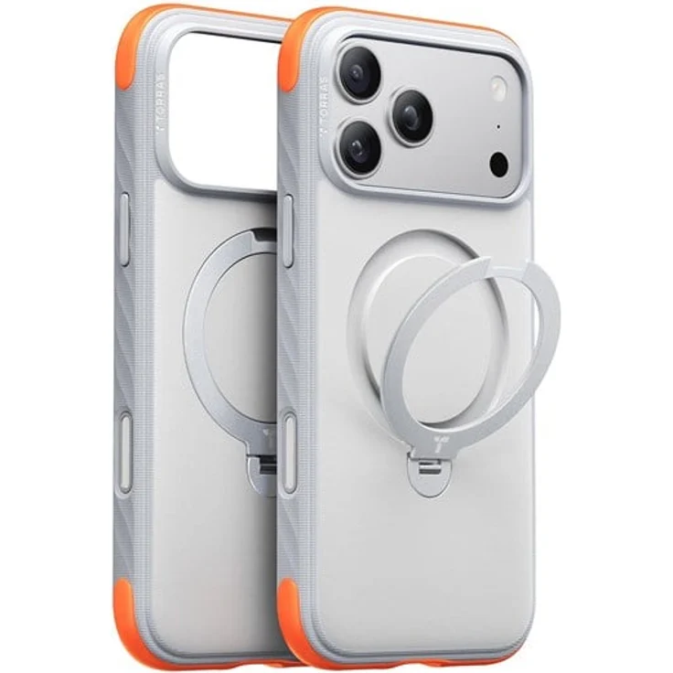Torras Ostand Q3 Rugg, Handyhülle in Weiß mit robustem Schutz, Magnetring und 360° drehbarem Ständer für iPhone 18 Pro