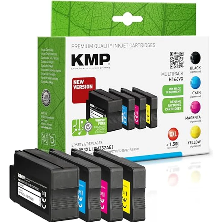 KMP Tinten-Multipack H166VX, 4 Farben (schwarz, cyan, magenta, gelb) für ca. 2000 Seiten, ersetzt HP 953 XL – Bild 2