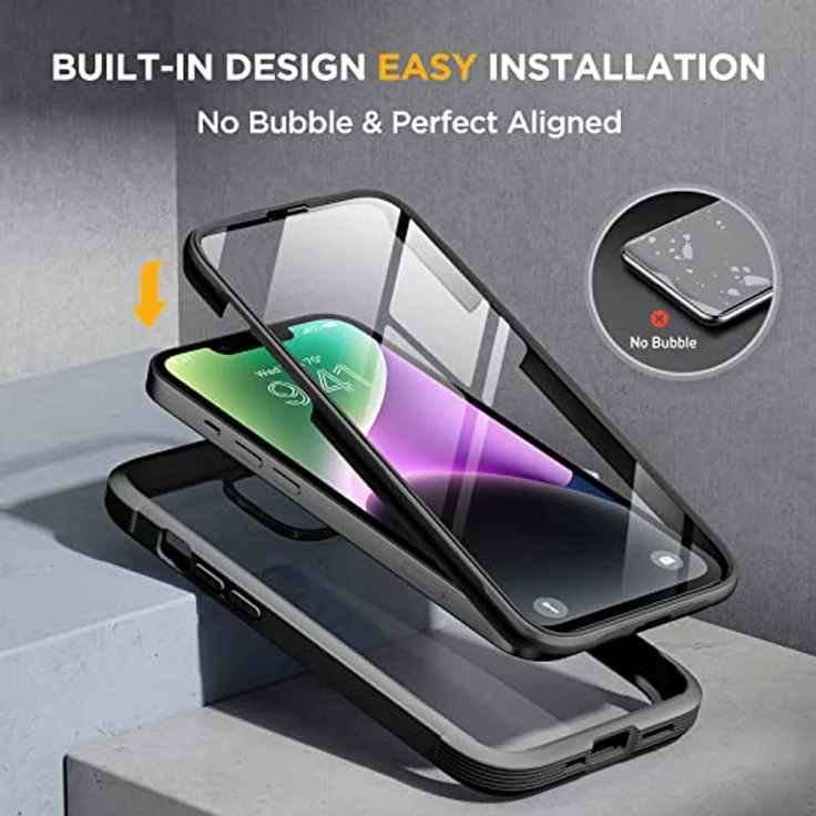 Miracase 360 Grad Hülle für iPhone 13/14 (6.1 Zoll), Ganzkörper Schutzhülle mit 9H-Glas Displayschutz, stoßfest und kratzsicher, Schwarz – Bild 4