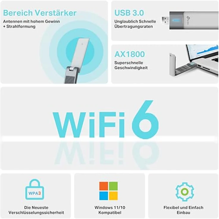 TP-Link Archer TX20UH WiFi 6 WLAN Stick für PC, USB WLAN Adapter AX1800 Dualband, MU-MIMO, WPA3, USB 3.0, nur Kompatibel mit Windows 10/11, Schwarz – Bild 3