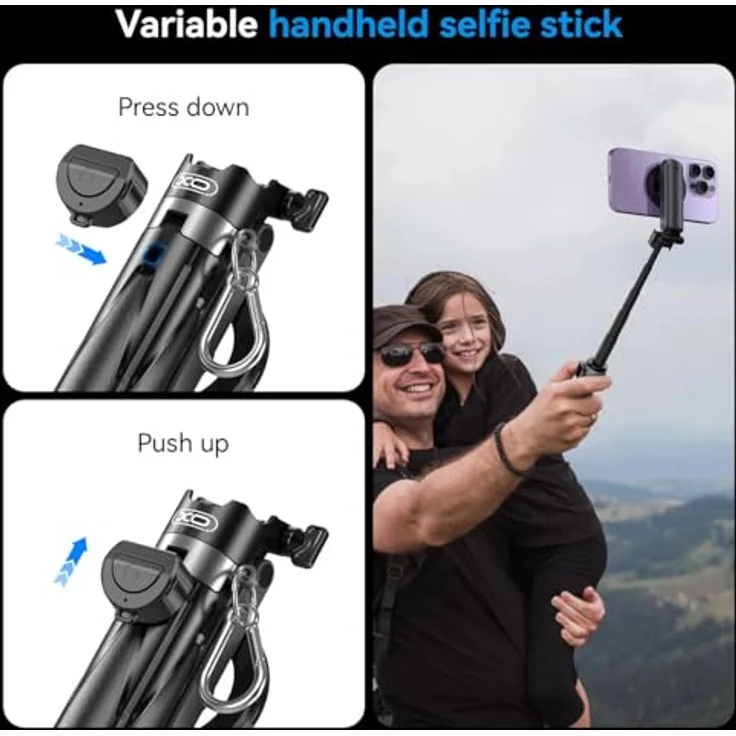 xO SS22, Bluetooth Selfie Stick mit Tripod und magnetischem Halter, kompakt schwarz – Bild 6