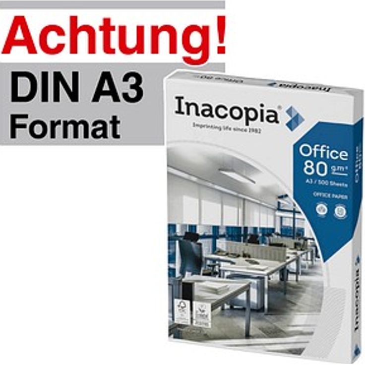 Inacopia Kopierpapier office DIN A3, 80 g/qm, 500 Blatt, hochweiß, FSC®-zertifiziert