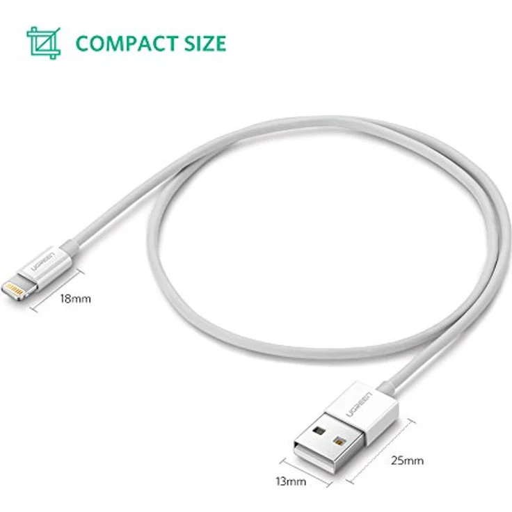Ugreen 20730, USB-A zu Lightning Kabel, 2 m, MFi, 2.4A Schnellladung, Weiß – Bild 7