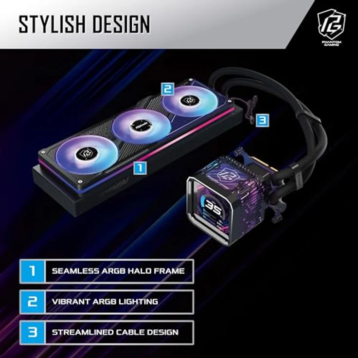 Asrock Phantom Gaming 360 LCD, AIO Wasserkühler mit 3,4-Zoll LCD-Display und ARGB-Beleuchtung – Bild 5