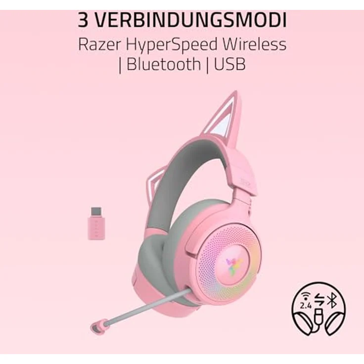 Razer Kraken Kitty V3 Pro, Kabelloses RGB-Gaming-Headset mit reaktiven Katzenohren, TriForce 40mm Treiber, Hyperspeed Wireless & Bluetooth, THX Spatial Audio | Quartz – Bild 3