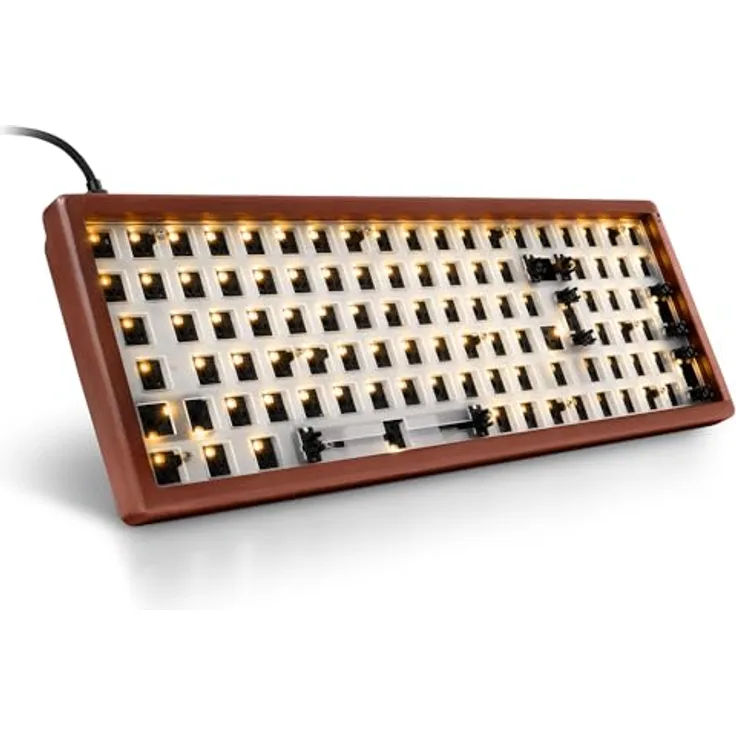 Sharkoon SKILLER SGK50 S2 Wood Barebone, RGB-Tastatur im Holzgehäuse ohne Schalter und Tastenkappen, volle Individualisierung