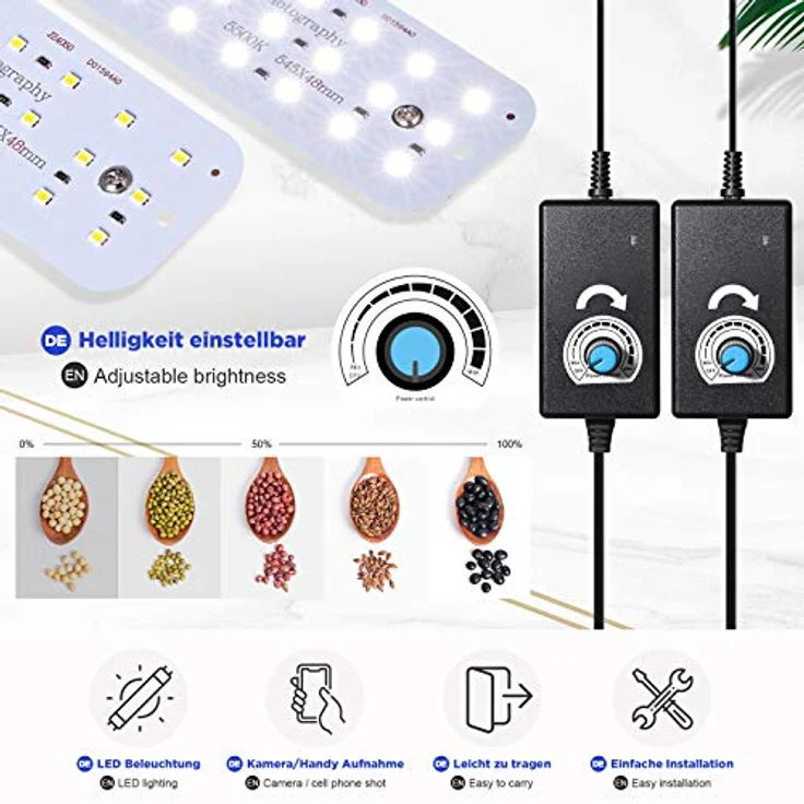 Yorbay Fotostudio Set 60 x 60 x 60cm CRI 95+ LED-Fotobox Lichtbox Lichtwürfel inkl. 4 PVC-Hintergrundfolien (schwarz, rein weiß, grau, orange) - Profi Fotografie Mehrweg – Bild 5