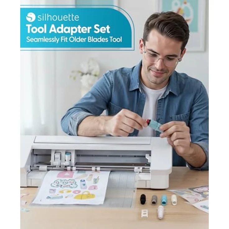 Silhouette America Silhouette Werkzeugadapter Set für Cameo 4, 4 Adapter in weiß, schwarz, grau und blau zur Nutzung von älteren Silhouette-Werkzeugen – Bild 3