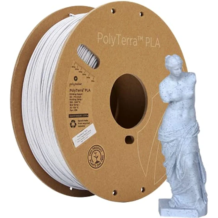 Polymaker PolyTerra PLA Marble Weiß, 3D-Druckfilament 1.75mm, 1kg, biobasierter Kunststoff, hohe Druckqualität und Zuverlässigkeit – Bild 1