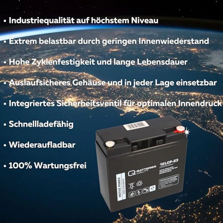 WSB 6-DZM-20/6DZM-18 Bleiakku 12V - 23Ah AGM Zyklentyp QB, wartungsfrei, hohe Lebensdauer, ideal für Medizintechnik und Elektroboote – Bild 2