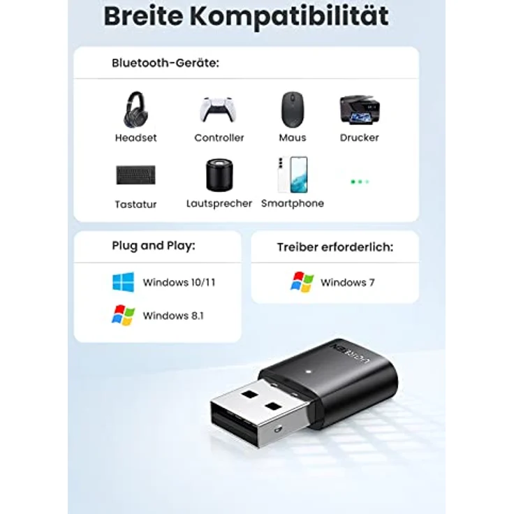 UGREEN Bluetooth Adapter für PC, Bluetooth Stick für Windows 11/10/8.1/7, USB Bluetooth Dongle für Desktop PC, Laptop, Maus, Tastatur, Kopfhörer, Controller (Schwarz) – Bild 4