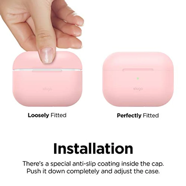 Elago Beskyttelsestaske til AirPods Pro, Schutzhülle aus Silikon in Rosa mit sicherem Sitz und einfachem Zugriff auf Ladeanschlüsse. – Bild 5