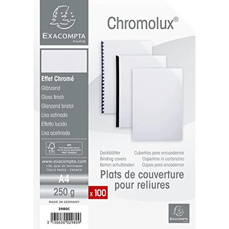 Exacompta 2980C Einbanddeckel DIN A4 weiß, 100er Pack aus Glanz-Karton - für Bindesysteme Forever, hergestellt in Frankreich – Bild 3