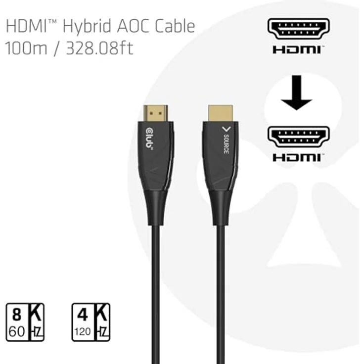 Club 3D CAC-1394 HDMI™ Hybrid AOC Kabel, 8K60Hz/4K120Hz, 100m, Plenum-zertifiziert, schwarz – Bild 2