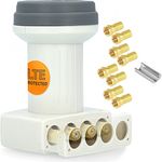 GSS Helios Quattro LNB - nur für Multischalter Multiswitch Satelliten - UV Wetterschutz Full HD 3D 4K Quattro LNB - 5G LTE Filter, UHD TV Quattro LNB + Aufdrehhilfe & 8X F-Stecker vergoldet