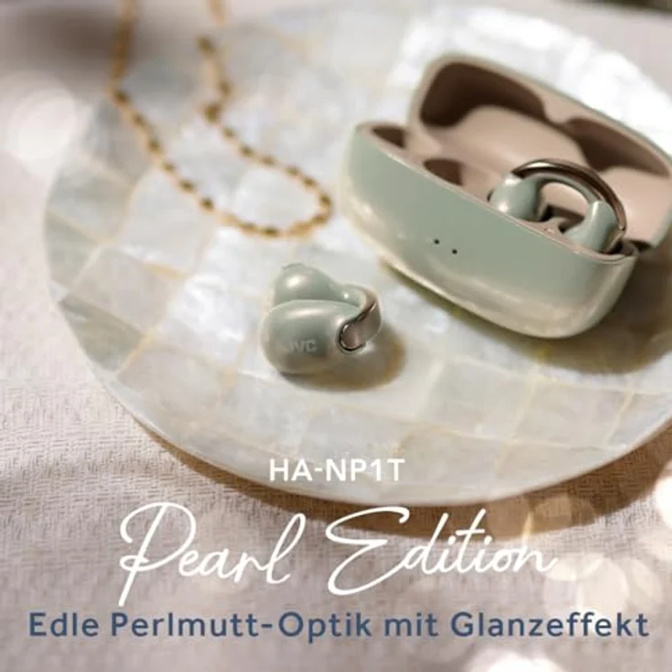 JVC Nearphones HA-NP1T-GN, kabellose In-Ear Ohrhörer im Earcuff-Design mit Bluetooth 5.3, IPX4 Spritzwasserschutz, 24 Stunden Wiedergabezeit, grün Perlmutt-Opt – Bild 3