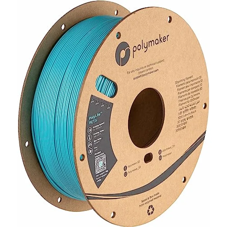 Polymaker PolyLite PETG Teal, 3D-Druckfilament, 1,75mm, 1kg, ausgezeichnete Qualität und Zuverlässigkeit, transparent