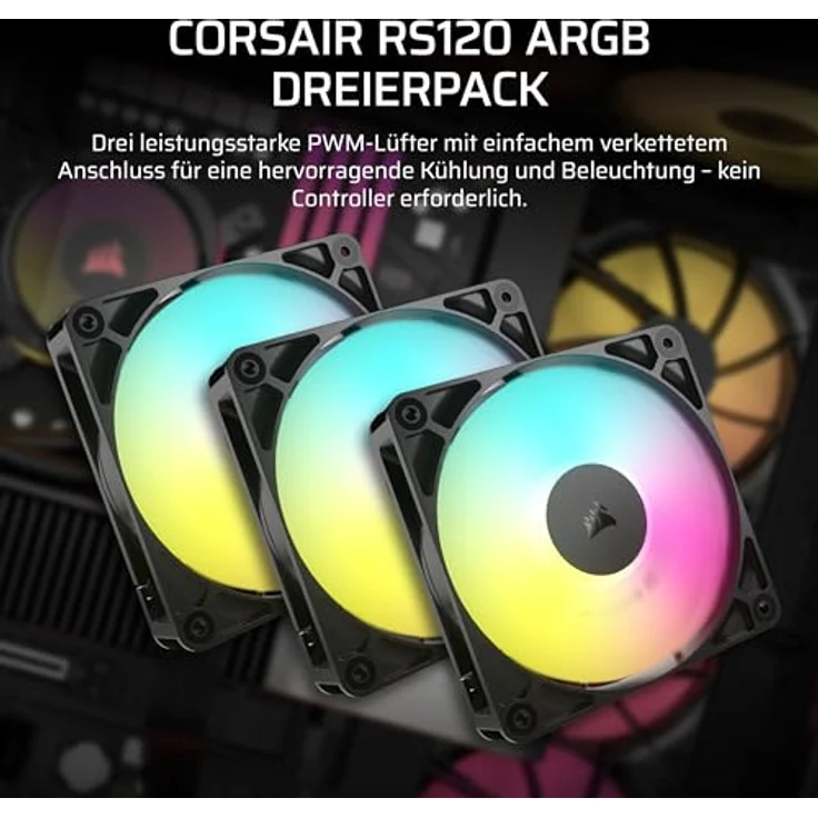 Corsair RS ARGB PWM Lüfter - 3er Pack, 120 mm, schwarz (120 mm, 3 x), PC Lüfter, Schwarz – Bild 2