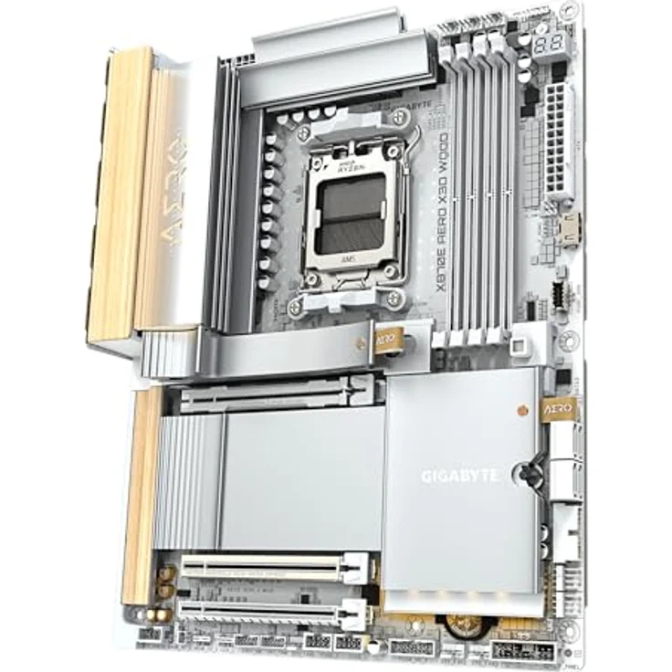Gigabyte X870E Aero X3D Wood, ATX Mainboard für AMD AM5, 4x DDR5, 4x SATA, 4x M.2, 8x USB 3.2, weiß – Bild 4