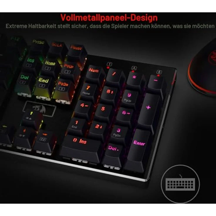 Redragon K556-US RGB LED Kabelgebundene Mechanische Gaming Tastatur Mit Hintergrundbeleuchtung, Aluminium Tastatur, 104 Tasten Anti-Ghosting, für Windows, Laptop, PC, Notebook (QWERTY Layout, Schwarz) – Bild 4
