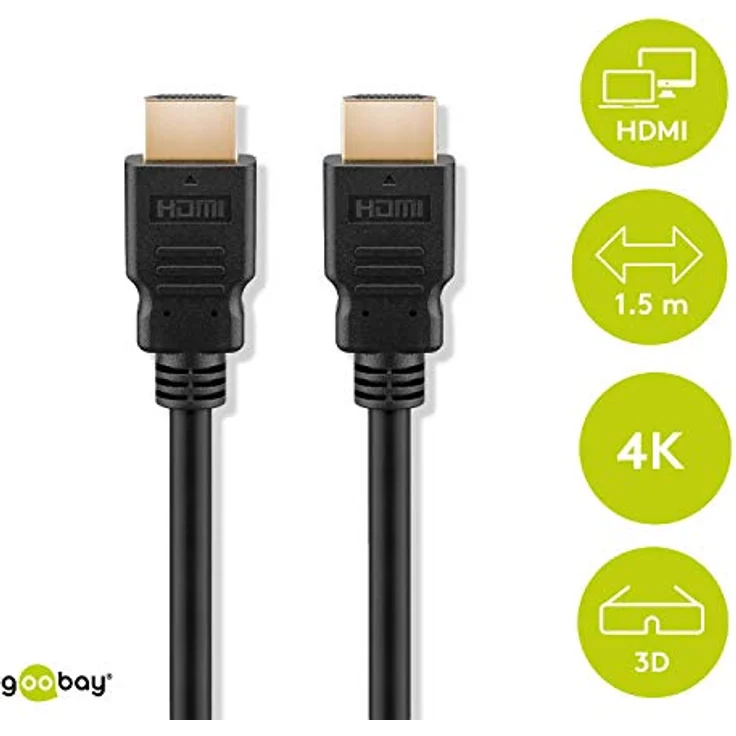Goobay 51819 HDMI High Speed Kabel mit Ethernet, 4K, Ultra-HD, Full-HD, 3D, HDMI-Stecker > HDMI-Stecker, abwärtskompatibel, vergoldete Stecker, 1,5 m – Bild 3