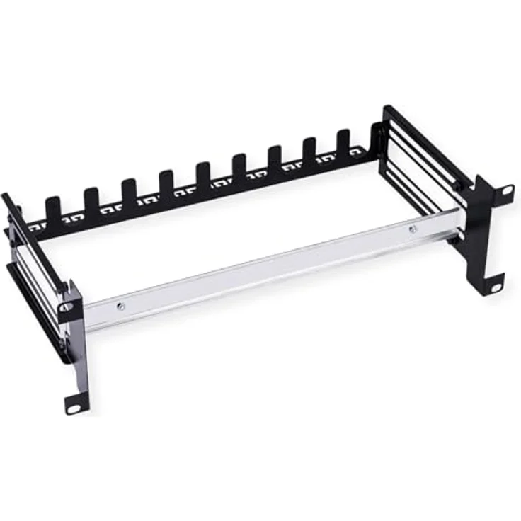 VALUE 19"-Tragrahmen für Hutschienengeräte, 3HE, schwarz - VALUE 19"-Halterung für DIN-Schienen-Komponenten mit Kabel-Zugentlastung, 3 HE, bis 6 kg Traglast – Bild 3