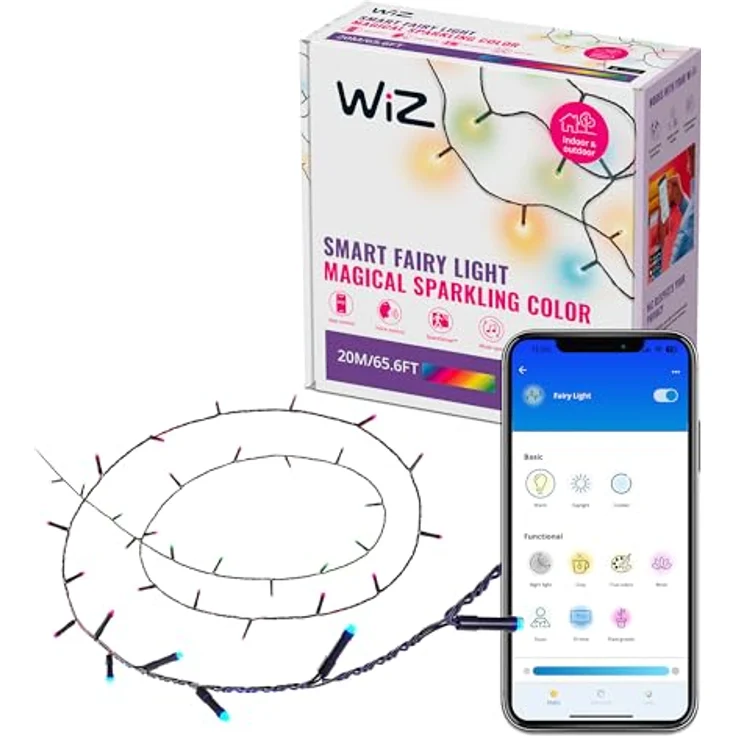 WiZ Fairy Lights 20m LED Lichterkette Outdoor, 160 LEDs, Kalt-Warmweiß & RGB, App-Steuerung, Musik-Sync, 16 Mio. Farben – Bild 1