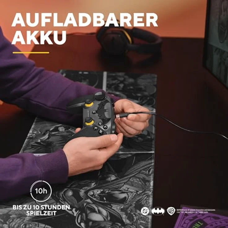 Trust MUTA Wireless Controller Batman, Multiplattform-Gaming Controller für PC, iOS, Switch und Android, gelb und schwarz, wiederaufladbar mit programmierbaren Tasten und Vibrationsfunktion – Bild 7