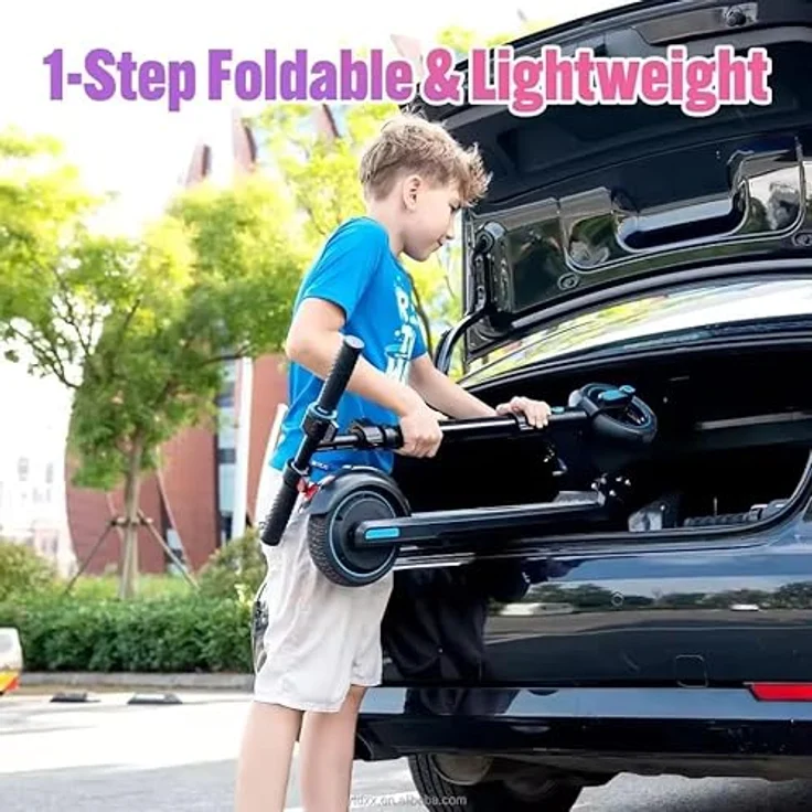 GigaBlue Elektroscooter, 6,5'' Faltbarer E Scooter für Kinder 6-12 Jahren, bis zu 15 km/h & 8 km, LED Display, Bunte Leuchten, Leichter Elektroroller Kinder • Pink – Bild 4