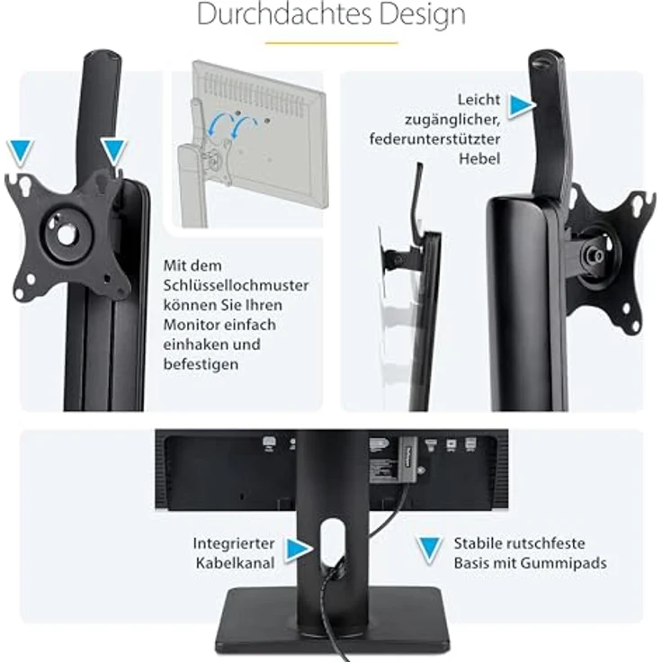 StarTech Monitorhalter für Tisch, VESA-kompatibel bis 32 Zoll, Höhenverstellbar 10,4-16,3 Zoll, Schwarz – Bild 4
