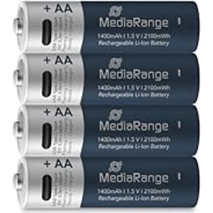MediaRange wiederaufladbare USB-C Li-ION AA-Batterien, 1,5V, 1400mAh, 4er Pack mit 4-zu-1-Ladekabel – Bild 4