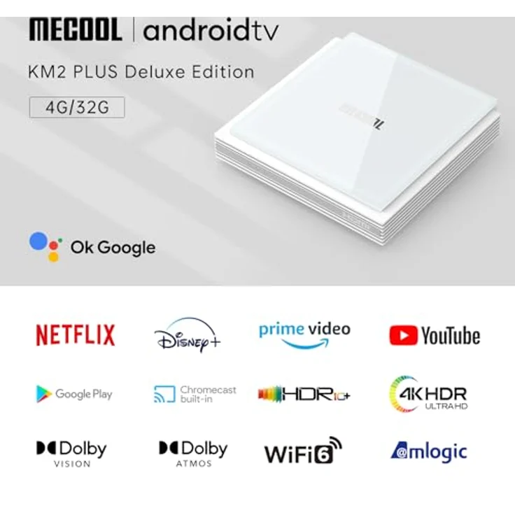 MECOOL KM2 Plus Deluxe Android TV Box, HDR 10+ 4K Dolby Vision Display, Google Netflix zertifiziert Prime Voice Assistant Video WiFi 6 Dual Band TV Box, schwarz – Bild 2