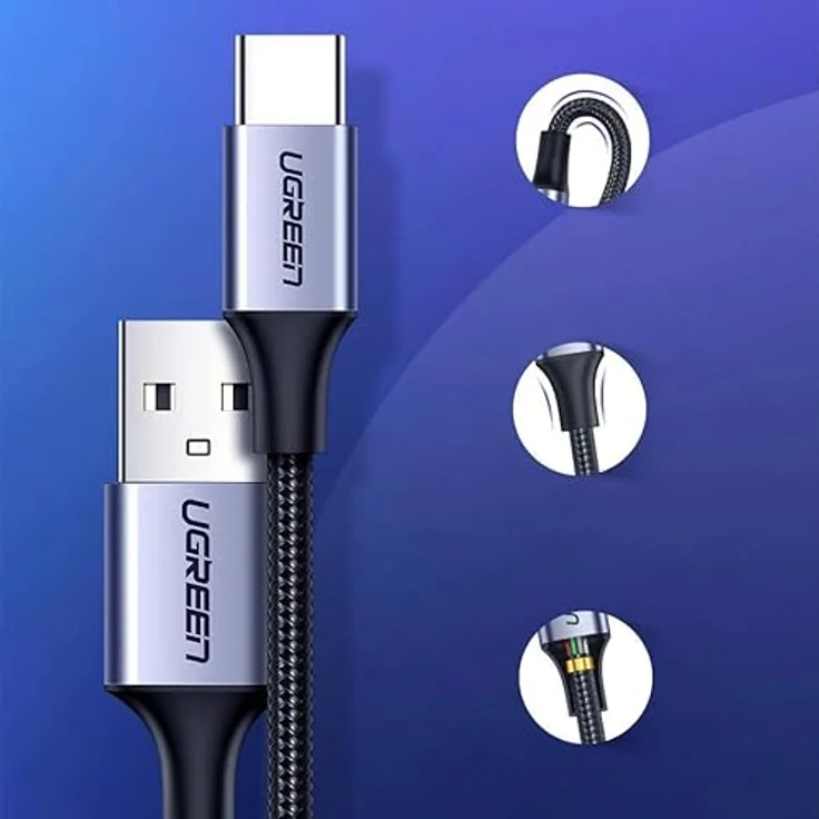 Ugreen USB-A auf USB-C Lade- und Datenkabel, 1,5m Grau, QC 3.0 Schnellladetechnologie, 3A, Modell US288 60127 – Bild 5