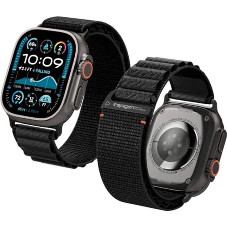 Spigen Basis-Stoffarmband für Apple Watch Ultra 2/1 49mm, Serie 11/10 46mm, 9/8/7 45mm, SE2/SE/6/5/4 44mm - Schwarz, Hakenverschluss, modernes Design, ganztägiger Tragekomfort – Bild 1