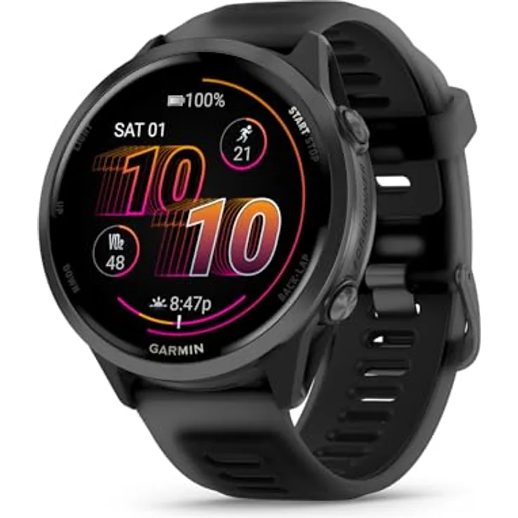 Garmin® Forerunner® 570, 47 mm GPS-Lauf- und Triathlon-Smartwatch mit AMOLED-Display, schiefergrauem Aluminium, Anruf-Funktion und über 30 Aktivitätsprofilen