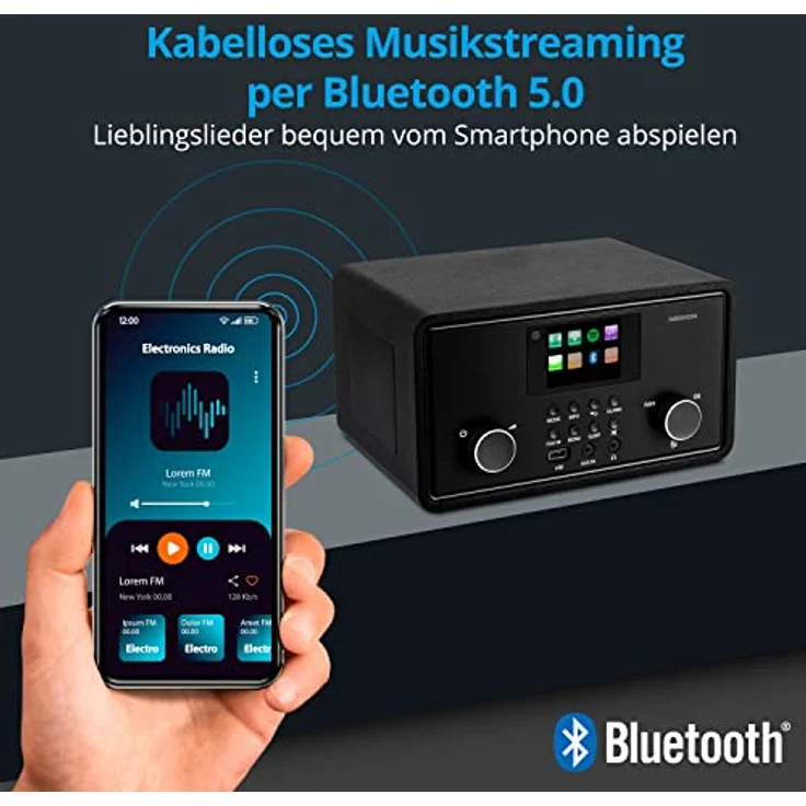 MEDION P85027 Internetradio (DAB Plus, UKW Radio, Spotify Connect, WLAN, Bluetooth, Streaming, Equalizer, Farbdisplay, USB, AUX, Wecker, Schlummerfunktion, Sleep Timer) schwarz – Bild 3