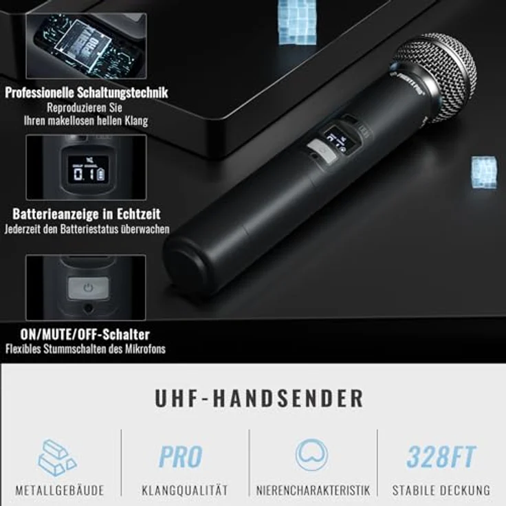 Phenyx Pro PTU-6000A, 8-Kanal Wireless Mikrofon System mit 8 Handheld Mikrofonen, 328ft Reichweite und automatischem Scan, für Gesang, Kirche, Karaoke – Bild 3