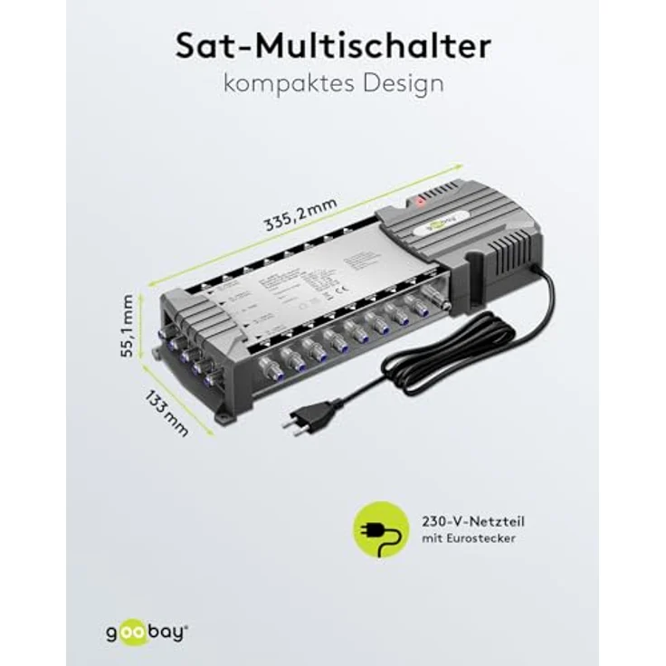goobay 64876 Sat-Multischalter/Kompakt-Multischalter / 5 Eingänge / 16 Ausgänge / 4K, 8K UHD/DAB+ / für 16 Teilnehmer – Bild 3