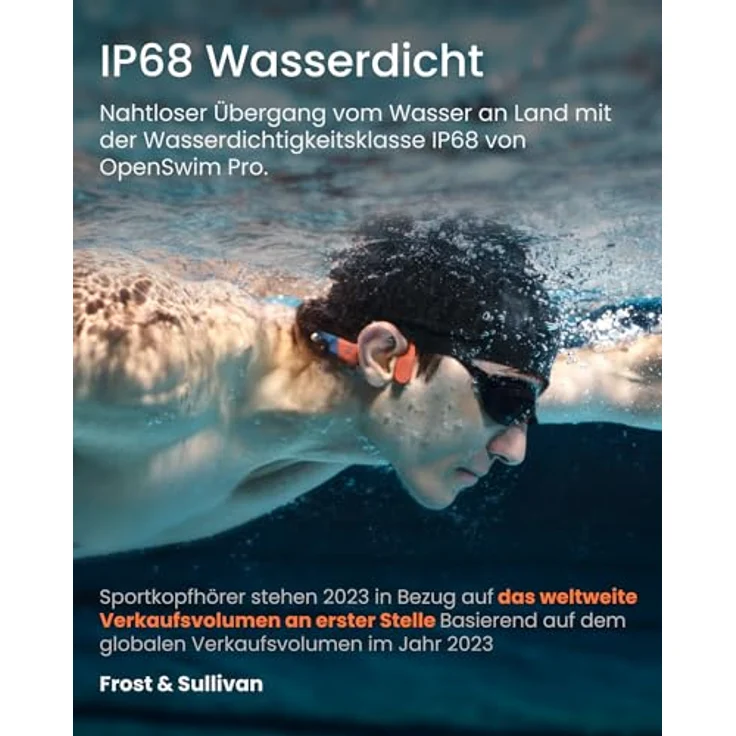 SHOKZ OpenSwim Pro Knochenschall Sport-Kopfhörer, kabellose Open-Ear-Ohrhörer, Bluetooth 5.4, IP68 wasserdicht, 32GB-MP3-Speicher, Mikros mit Geräuschunterdrückung, 9 Std Wiedergabe, Laufen, Schwimmen - rot – Bild 2