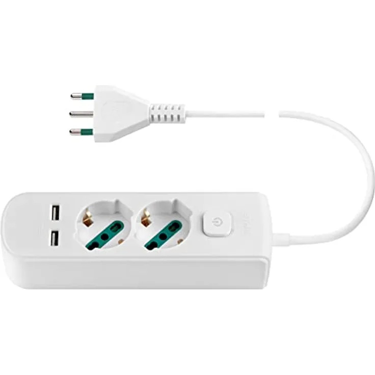 Vimar 0R00625.CC.B Mehrfachsteckdose mit Schalter und 1,5 m Kabel, 2 x SICURY Universalausgänge, 2 x USB A Ausgänge, Italienischer Standardstecker, weiß