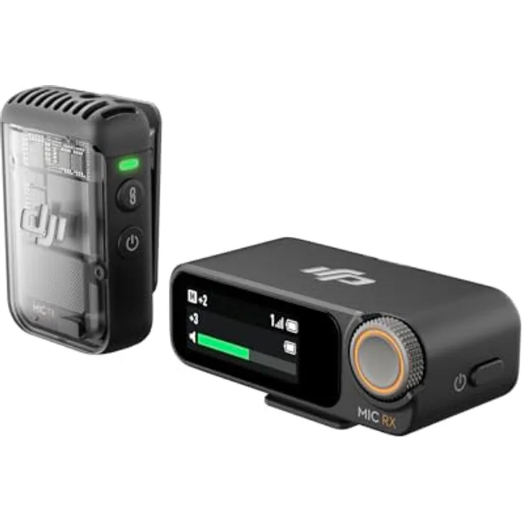 DJI Mic 2 (1 Sender + 1 Empfänger), kabelloses Mikrofon mit intelligenter Rauschunterdrückung, interne 32-Bit-Float-Aufnahme, optimierter Sound, 250 m Reichweite, Mikrofon für iPhone, Android